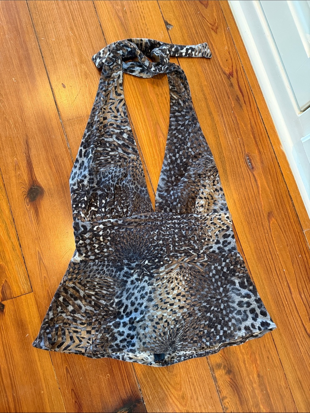 Halter Eva Franco Brown and Black Animal Print Patterned Halter Top